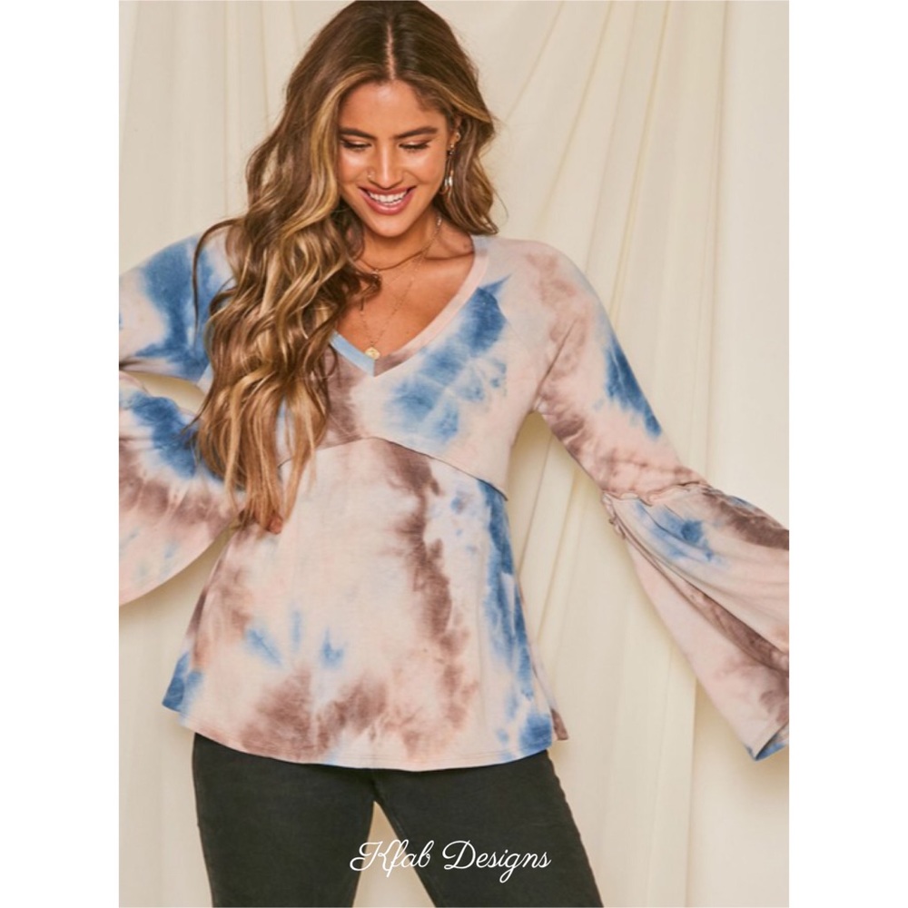 ❤️LAST 1! V Neck Tie Dye Bell Sleeve Empire Waist Top! - Picture 11 of 11